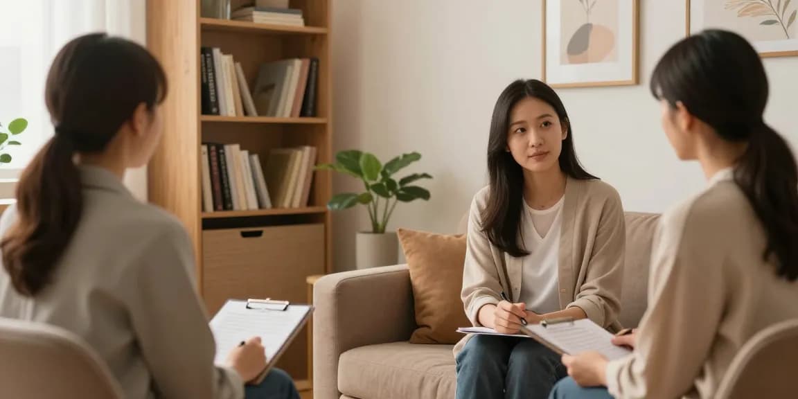 "Psychiatric assessment consultation at a health clinic, showcasing compassionate patient care in a professional environment."