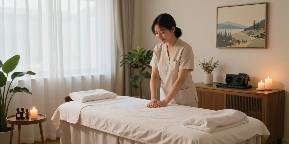 Comfortable massage studio ready for 구리출장안마 therapy, featuring serene ambiance and calming essential oils.