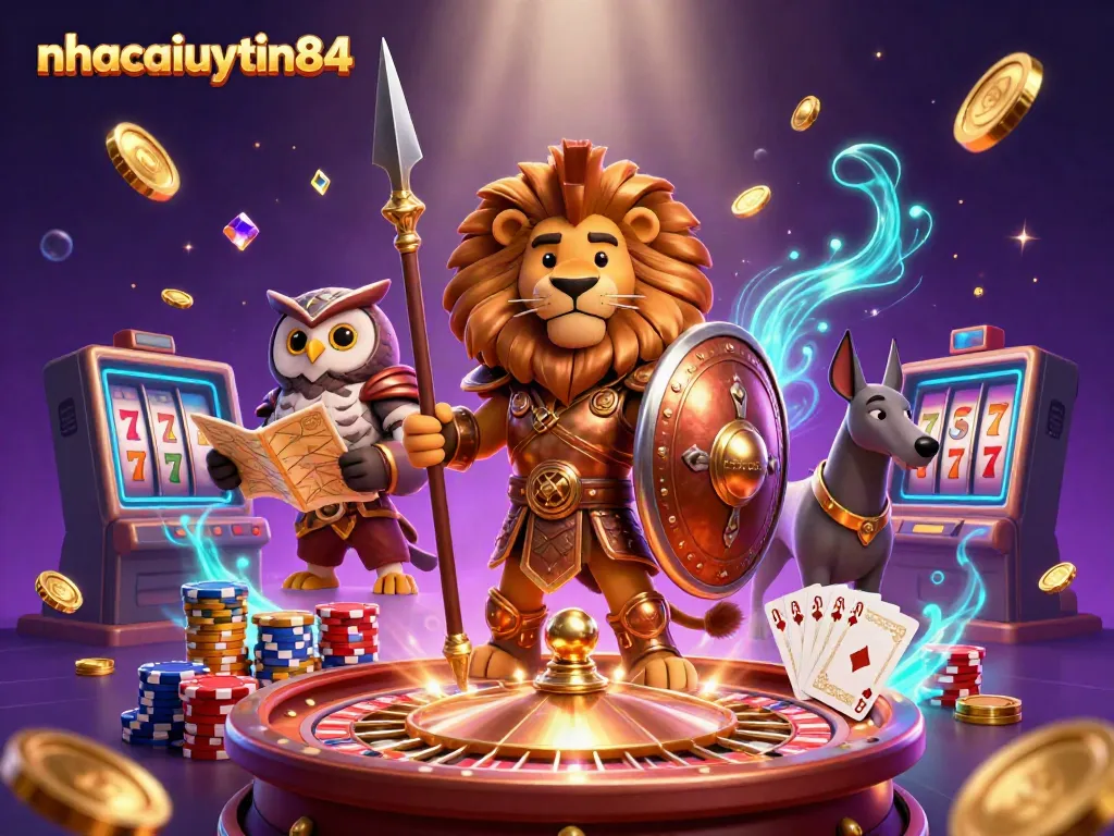 Experience thrilling action with nhacaiuytin84 as a Spartan lion leads the casino adventure with dazzling treasures.