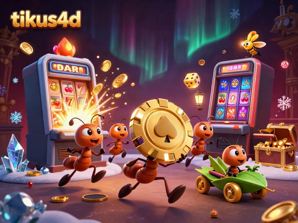 Tim semut tikus4d melakukan pencurian chip poker emas besar sambil dikelilingi mesin slot yang meledak dengan koin.