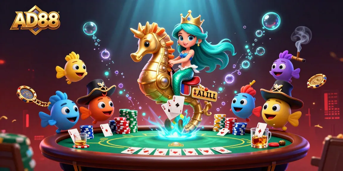 Engage with AD88's vibrant underwater casino adventure featuring a mermaid princess.