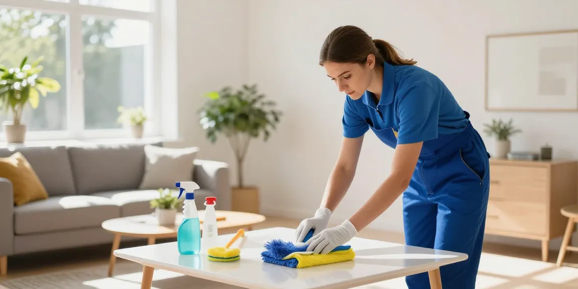 Expert wohnungsreinigung solothurn service in a bright living room, showcasing professional cleaning in action with modern decor.