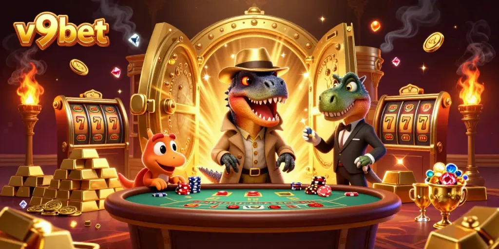Experience the excitement of v9bet with a velociraptor card counter attempting to win at blackjack.