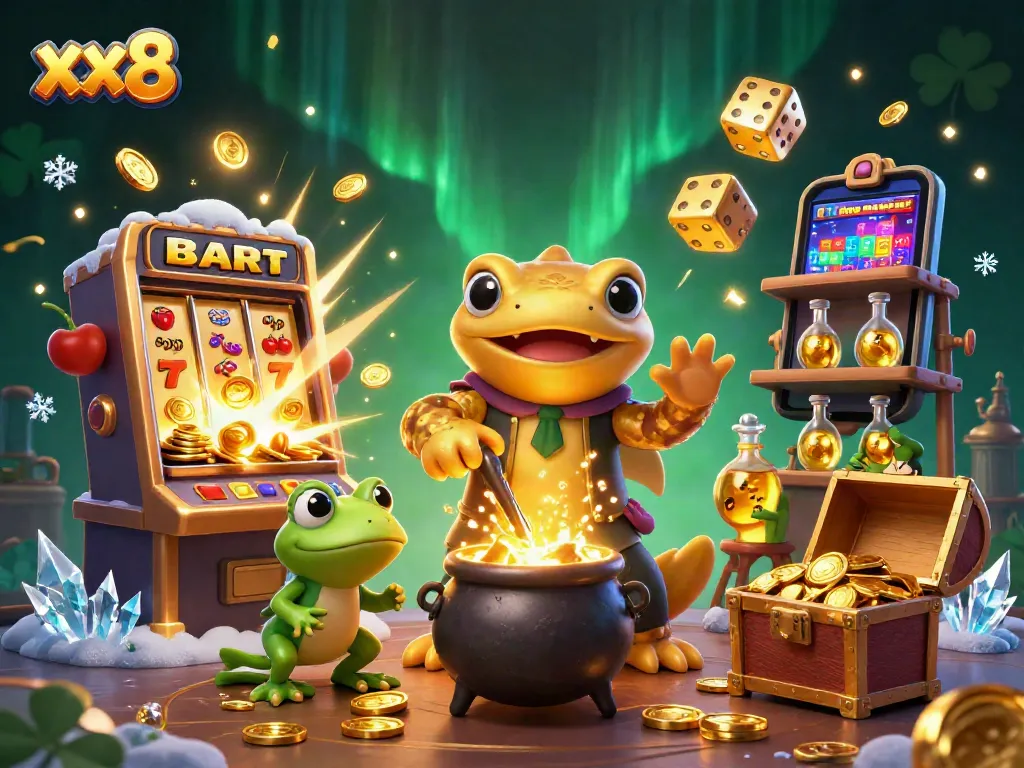 Win big with xx8 in a vibrant casino scene featuring gold coins and treasure!