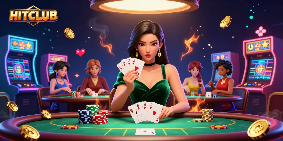 Experience thrilling gameplay at HITCLUB with a stunning poker scene featuring vibrant arcade games.