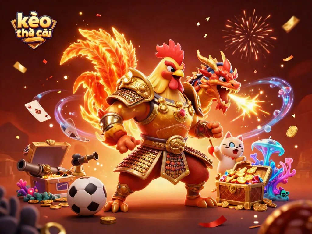Engage with kèo nhà cái as a fighting rooster warrior and dragon herald victory in this dynamic sports betting scene.