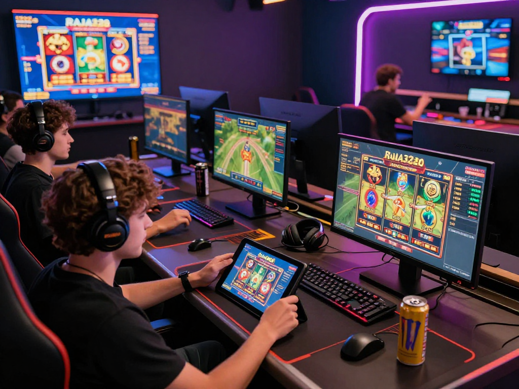 Engaging gaming environment on RAJA328 showcasing players enjoying online betting with immersive visuals and community spirit.