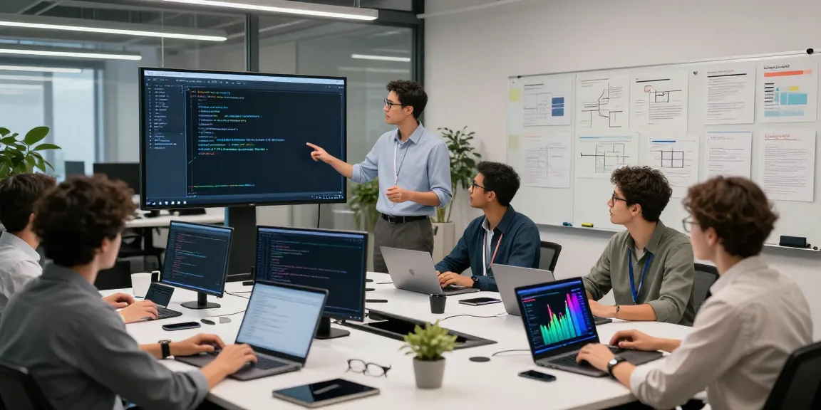 Team of diverse developers collaborating on Enterprise AI solutions in a modern tech workspace.