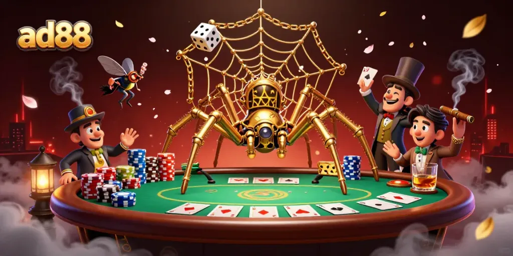 Experience winning at ad88 with an intricate 3D casino scene brimming with excitement and unique characters.
