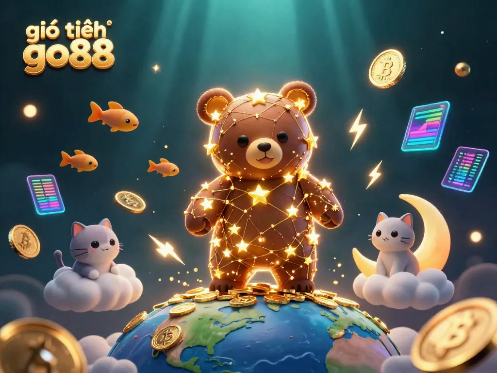 Engage in adventurous casino fun with giới thiệu go88, featuring a constellation bear and crypto coins in an enchanting sky.