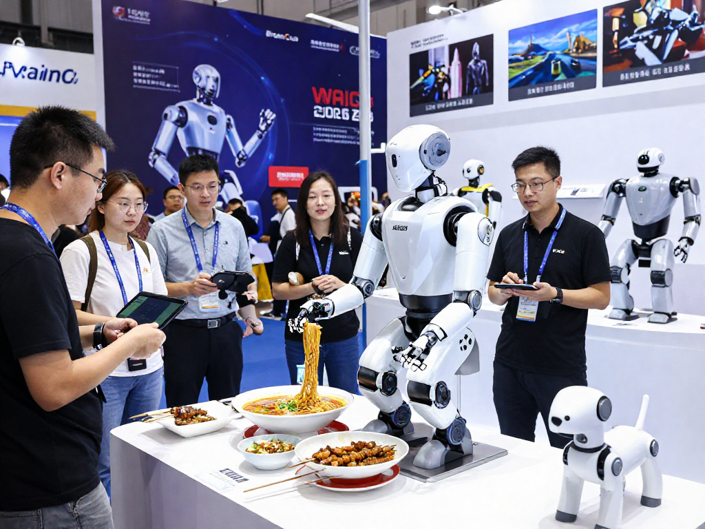 Robot24's humanoid robot cooking live at WAIC 2026, showcasing advanced AI technology and culinary skills.