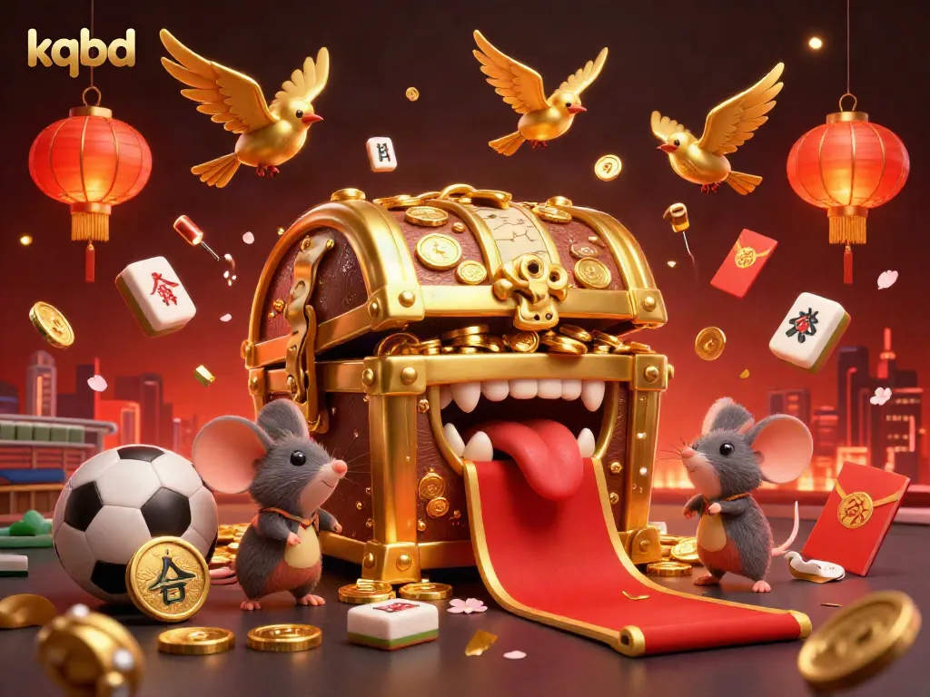 Engage with kqbd sports betting excitement, with a treasure chest and golden tokens in a vibrant casino scene.