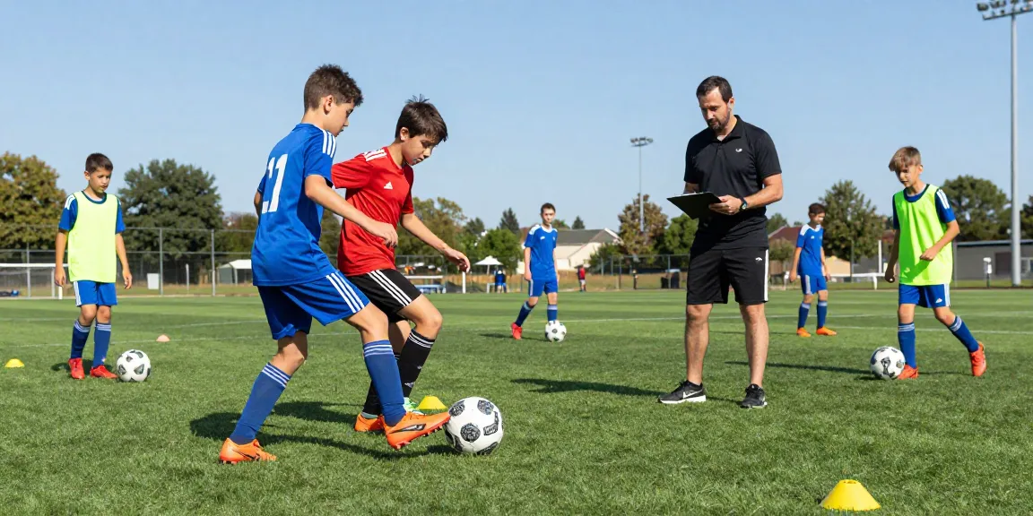 Fußball online kaufen: Hochwertige Bälle im Einsatz bei Jugendlichen auf dem Trainingsplatz.