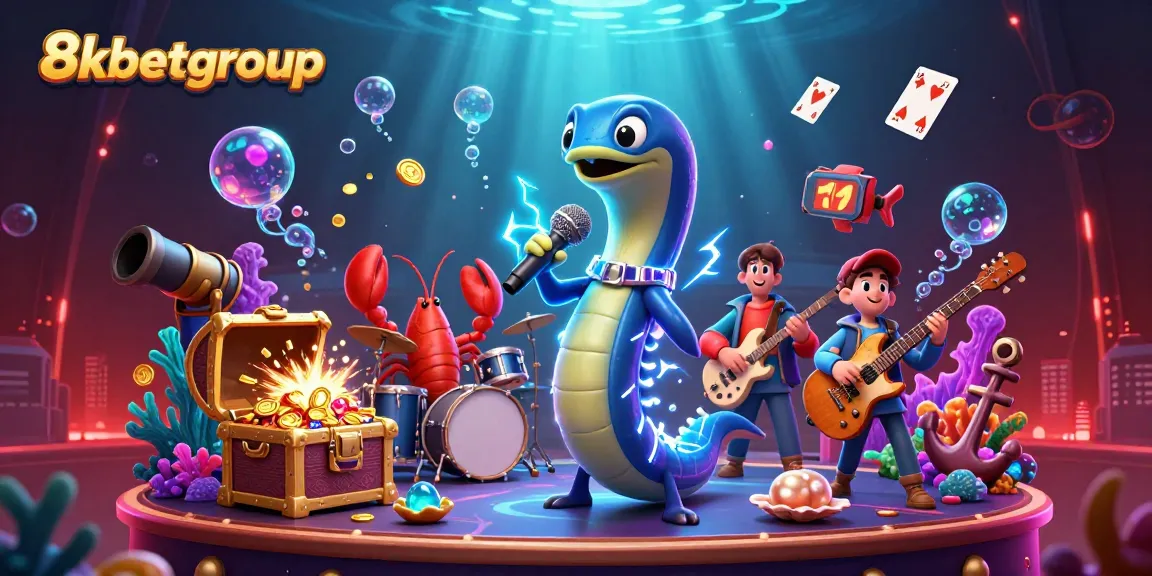 Engage with top-tier gaming at 8kbetgroup's vivid underwater casino scene featuring a lively electric eel DJ.