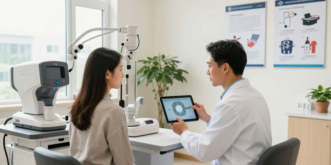 Patient consultation discussing starburst after lasik effects in a modern eye clinic.