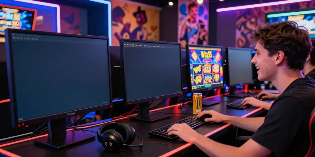 Exciting online gaming scene featuring Wira55 slot games and vibrant atmosphere.