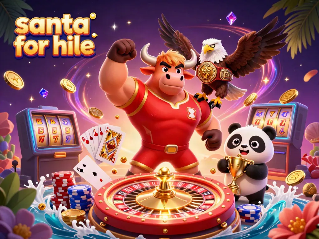 Experience excitement with Santa for hire amidst sparkling casino elements.