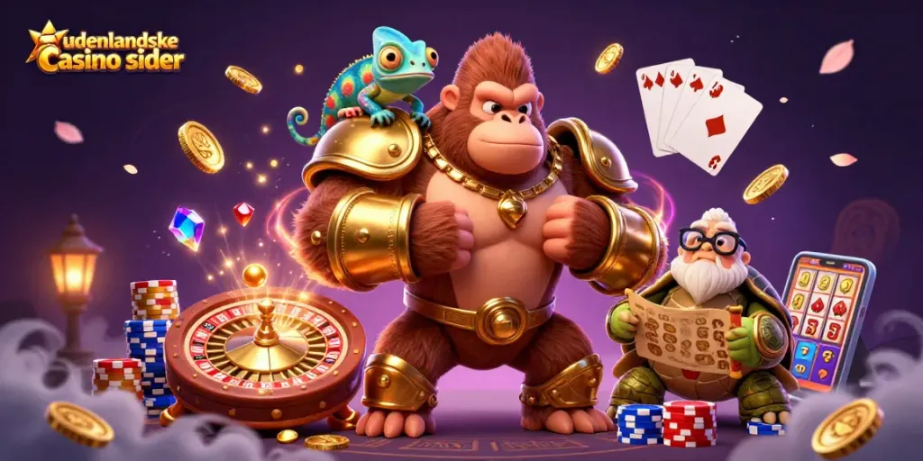 Experience the excitement of udenlandske casino sider with animated characters and dynamic casino elements.