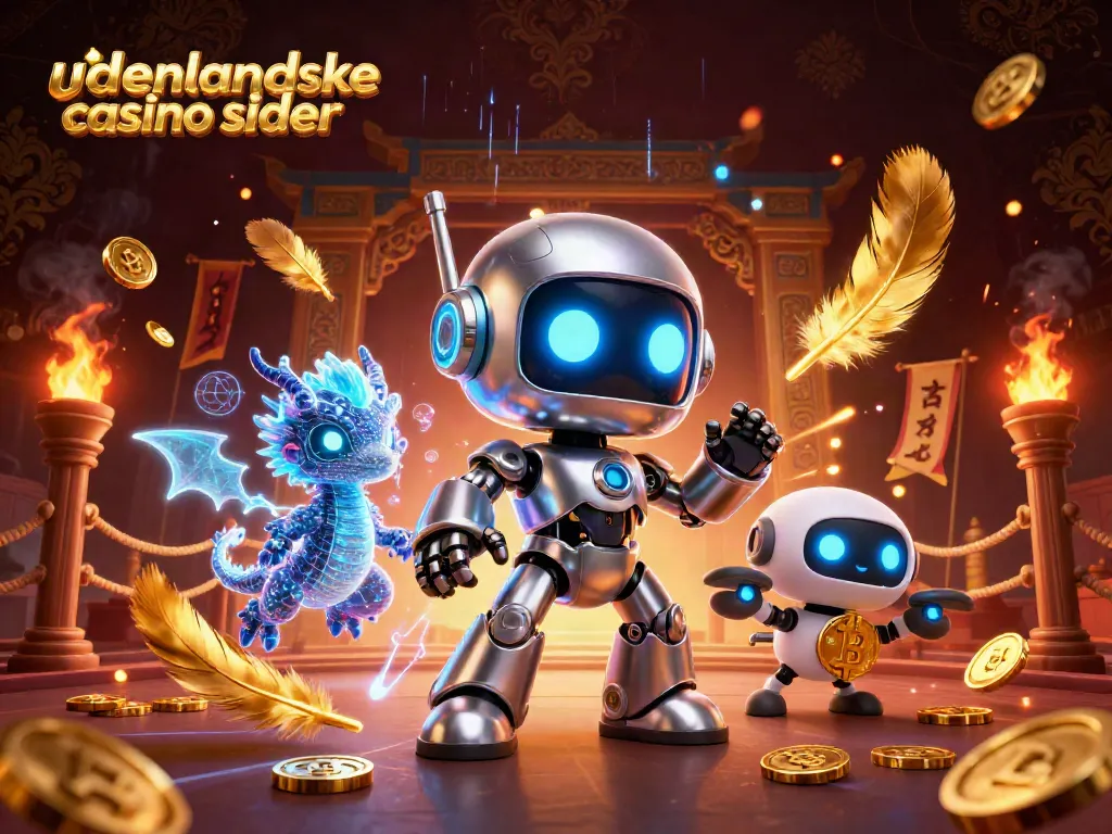 Experience excitement with udenlandske casino sider showcasing a cyberpunk robot, AI dragon, and bitcoin-themed drone.