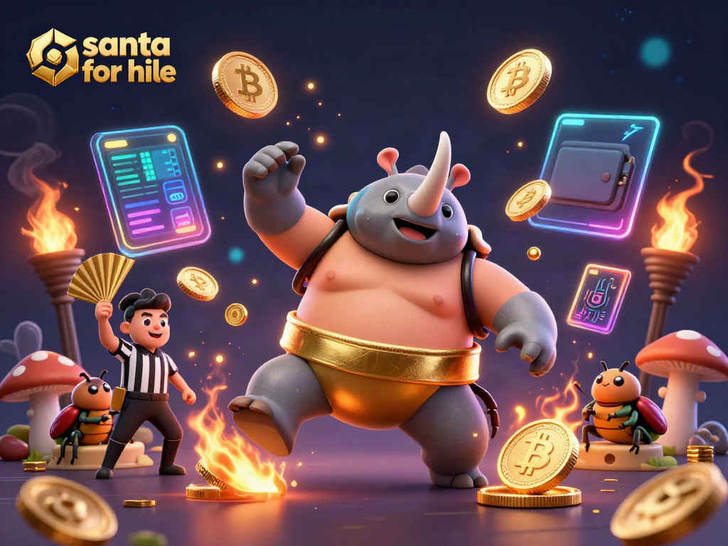 Experience Christmas magic with Santa for hire in a vibrant digital casino scene featuring betting coins and festive characters.