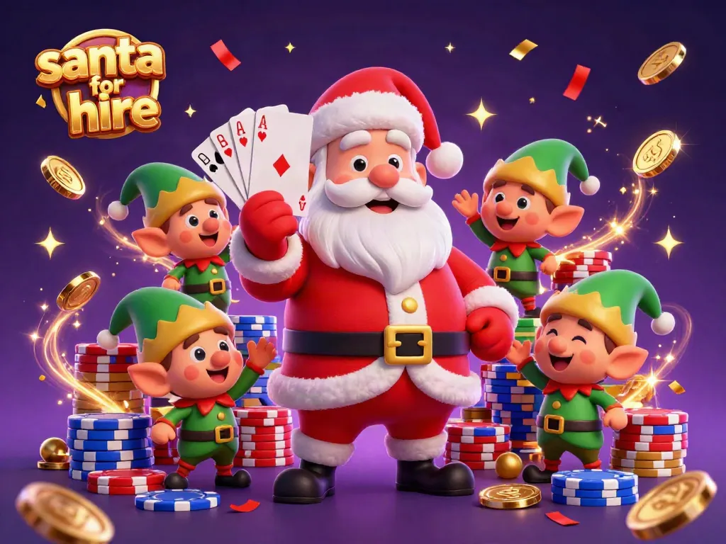 Experience the magic of hiring a Santa for hire with festive poker chips and sparkling gold coins.