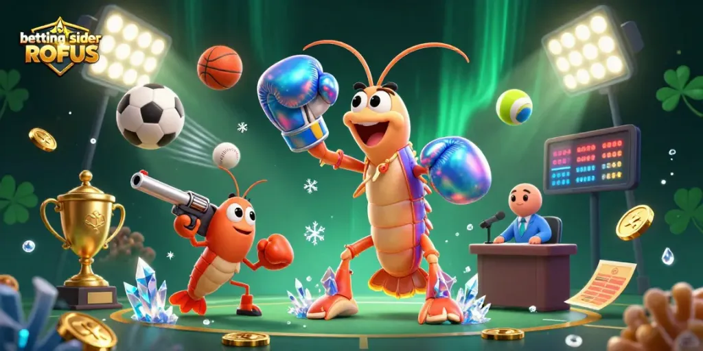 Visual of betting sider uden ROFUS showcasing vibrant sports betting elements with animated characters.