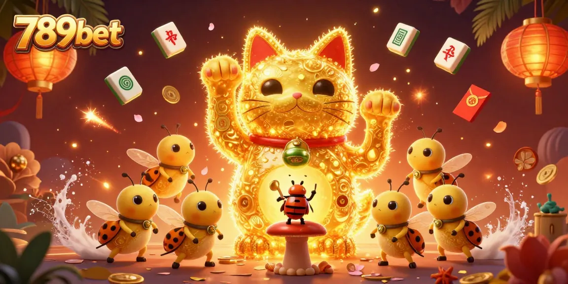 Engage with 789bet's vibrant 3D illustration of a lucky cat amid dynamic casino symbols, embodying a festive gambling atmosphere.