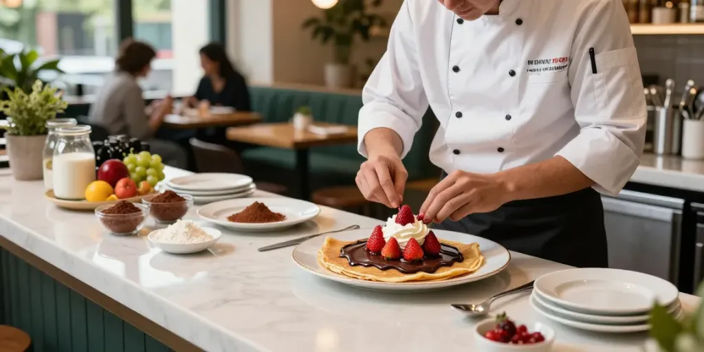 Indulge in rokok88's scrumptious crepes topped with dark chocolate.