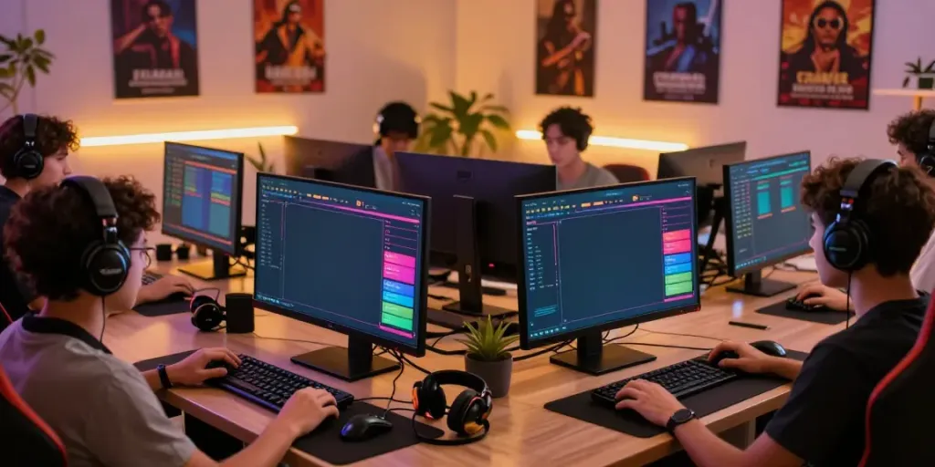 Engaged players using amanahtoto in an inviting home office during a virtual togel game session.