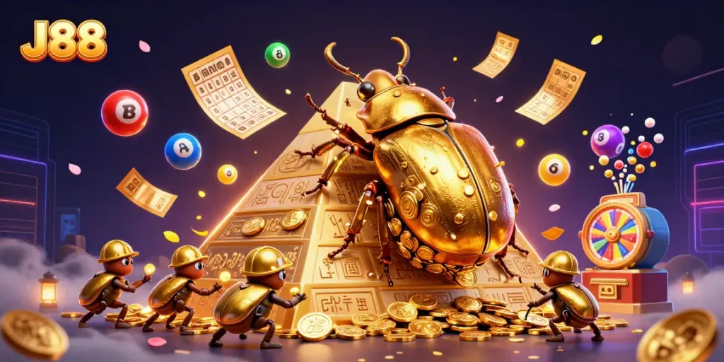 Experience dynamic lottery action with J88’s colorful balls, golden coins, and vibrant prize opportunities.