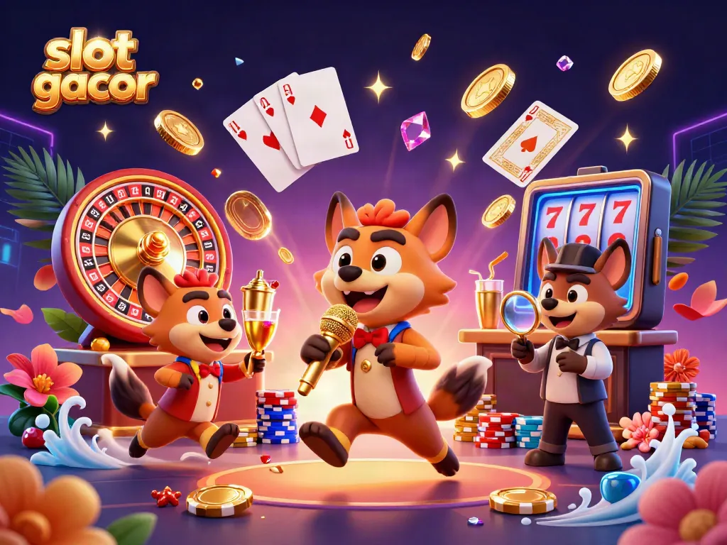 Experience the thrill of slot gacor in a lively casino scene with comedic hyenas.