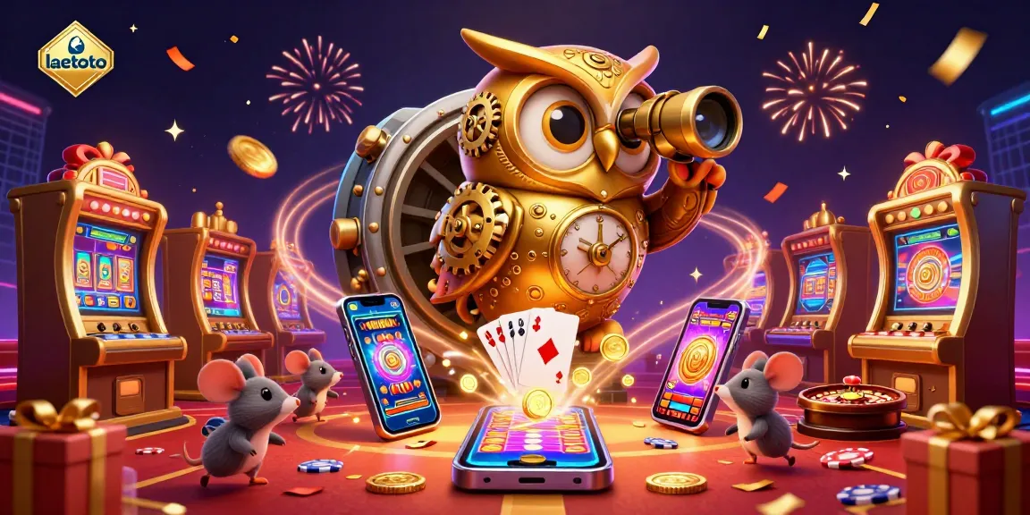 Spin the slots at laetoto with unique characters on a vibrant casino floor filled with excitement.