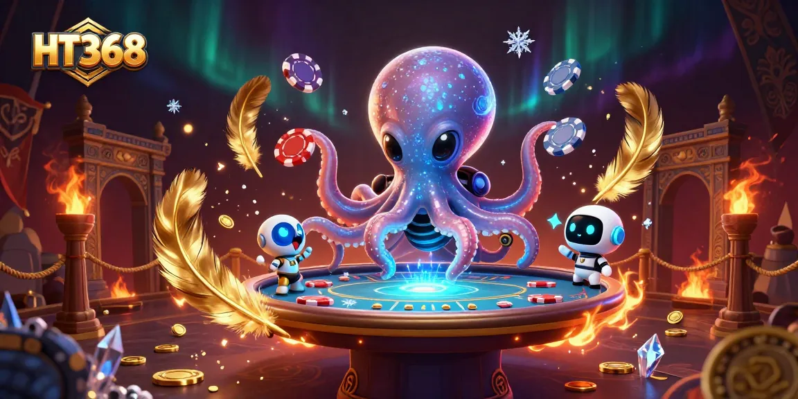 HT368 engages players with dynamic poker action featuring a colorful alien octopus and exciting game elements.
