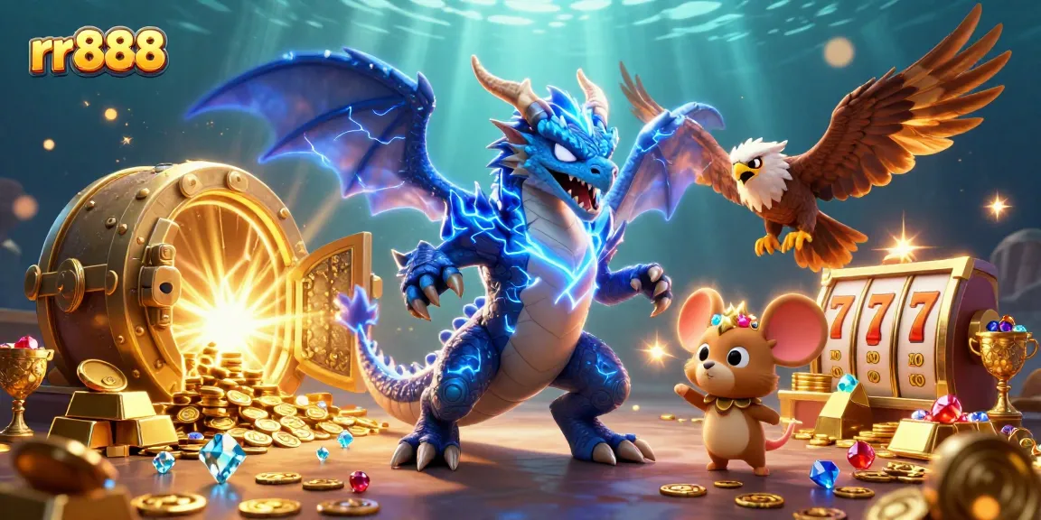 Win big with rr888 as a thunder dragon and fierce hawk surround dynamic slot game treasures.