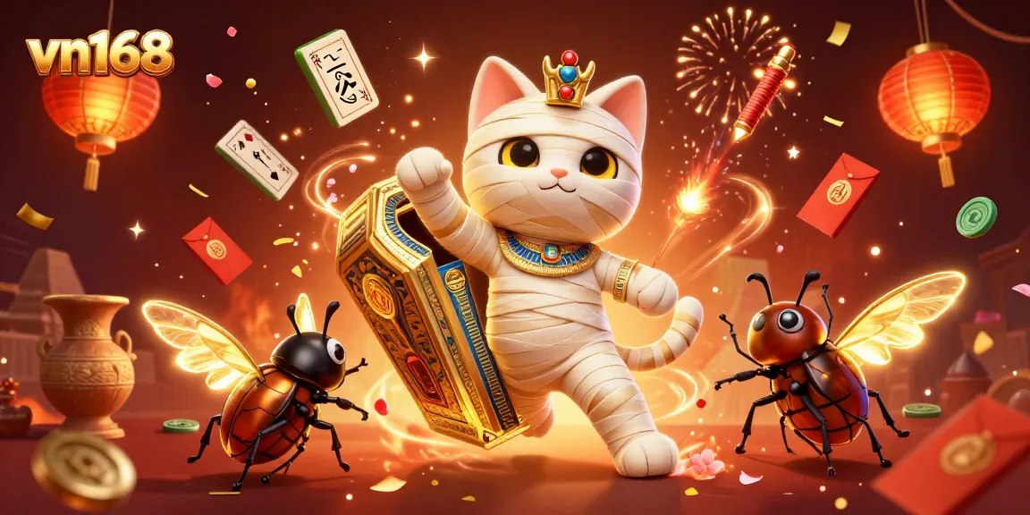 Experience thrilling jackpots at vn168 with vibrant 3D Egyptian-themed casino illustration.
