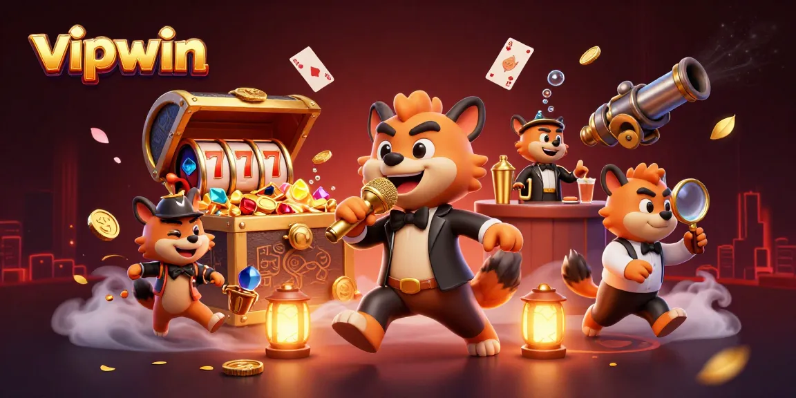 Experience the fun at vipwin with hyenas running a lively casino scene filled with excitement.