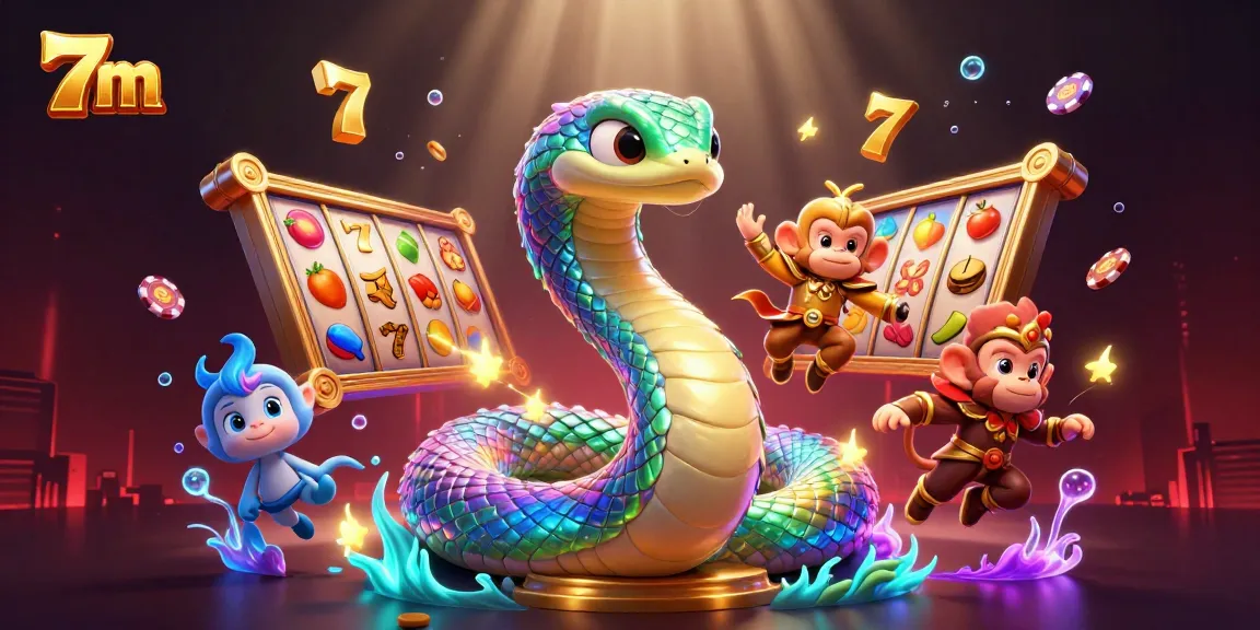 Spin to win with 7m casino features, showcasing vibrant slot reels and playful characters.