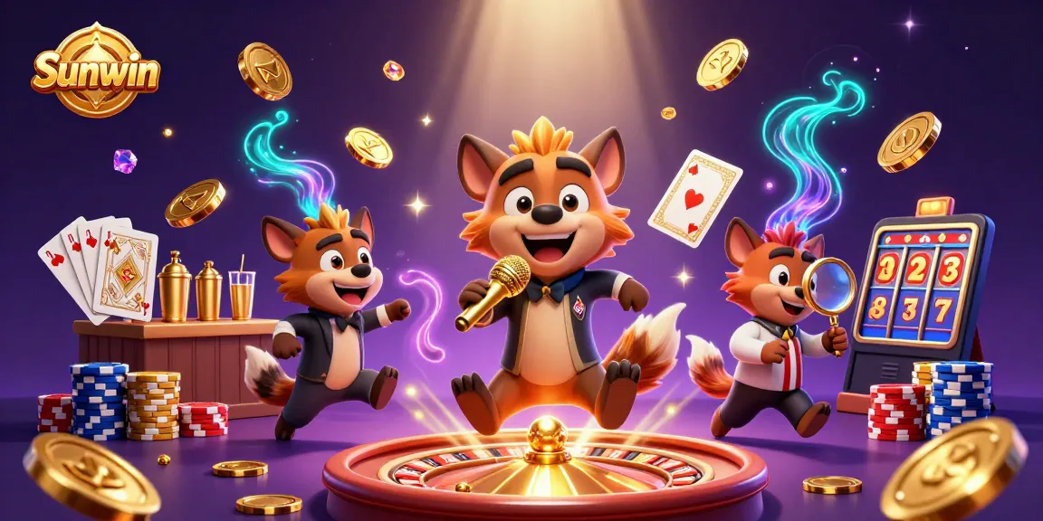 Experience the thrilling atmosphere of Sunwin's casino with lively characters and dynamic gaming elements.