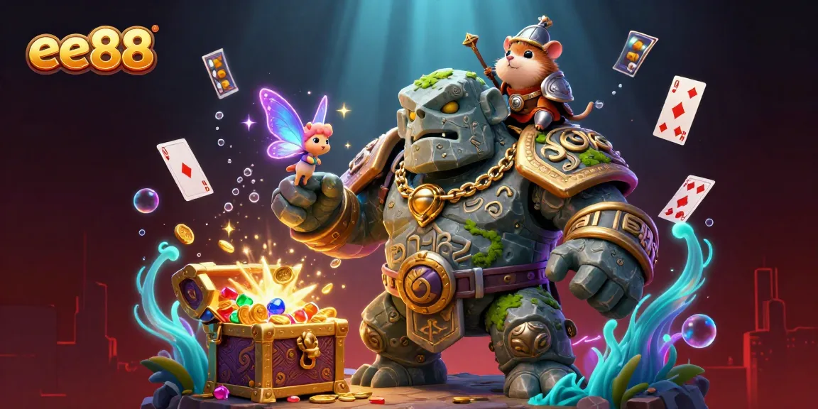 Experience thrilling gaming at ee88 with a fantastical 3D adventure illustration featuring magical characters.