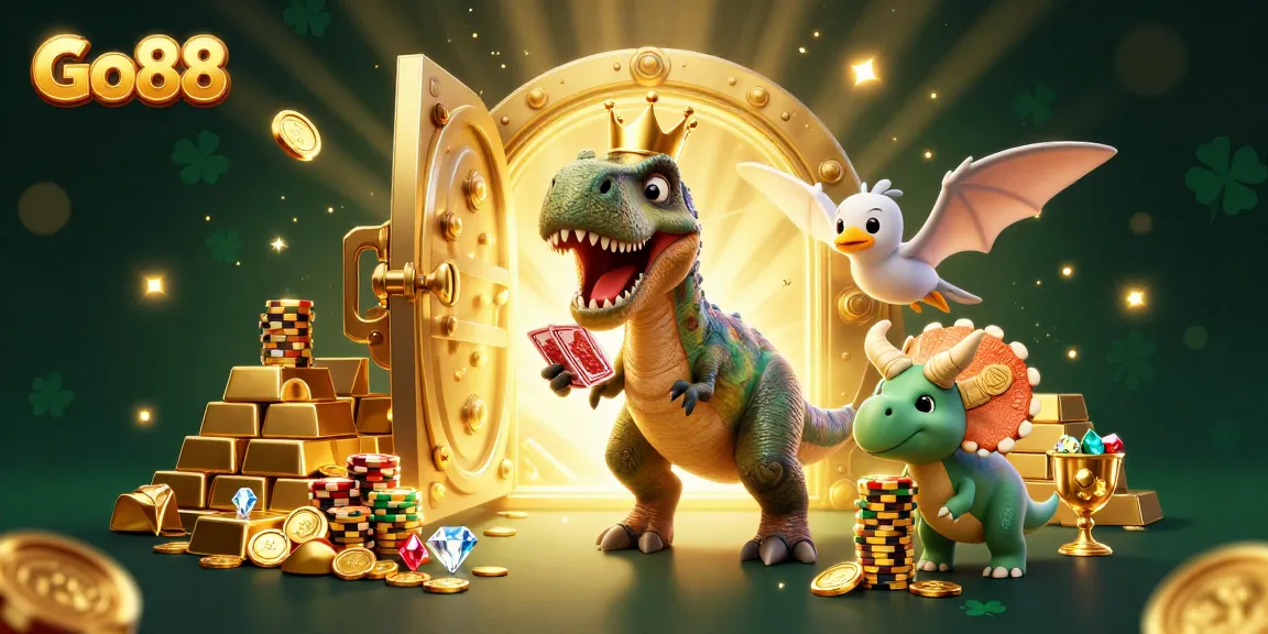 Engage with Go88's exciting gaming adventure in an illustrated casino filled with treasure!