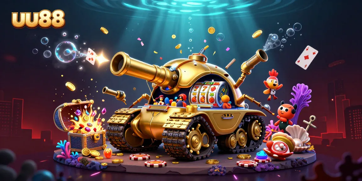 Experience the thrilling world of uu88 with this vibrant casino illustration featuring a golden beetle tank.