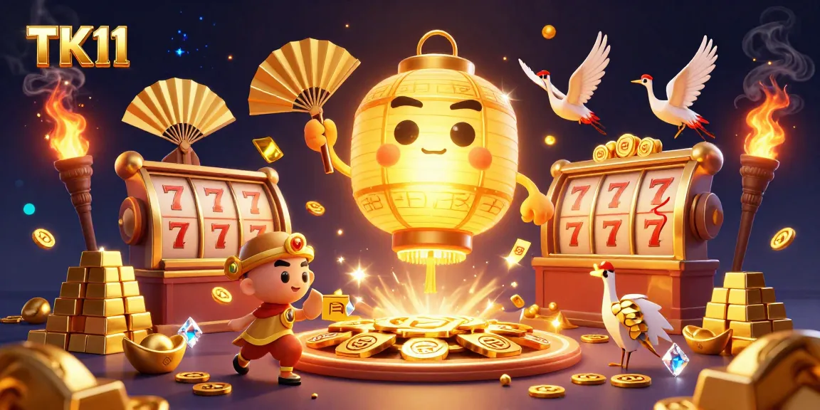 Experience the thrilling excitement of TK11 with illuminated golden characters and slot games in action.